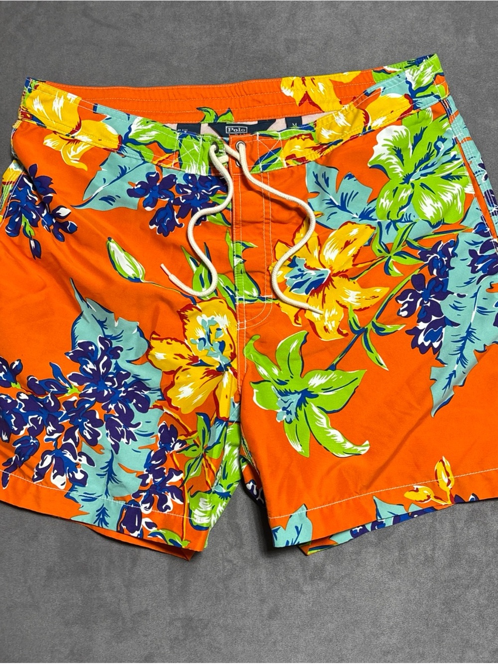 Polo Ralph Lauren Blue Swim Trunks Mens Medium Lined Beachy Hawaiian Floral